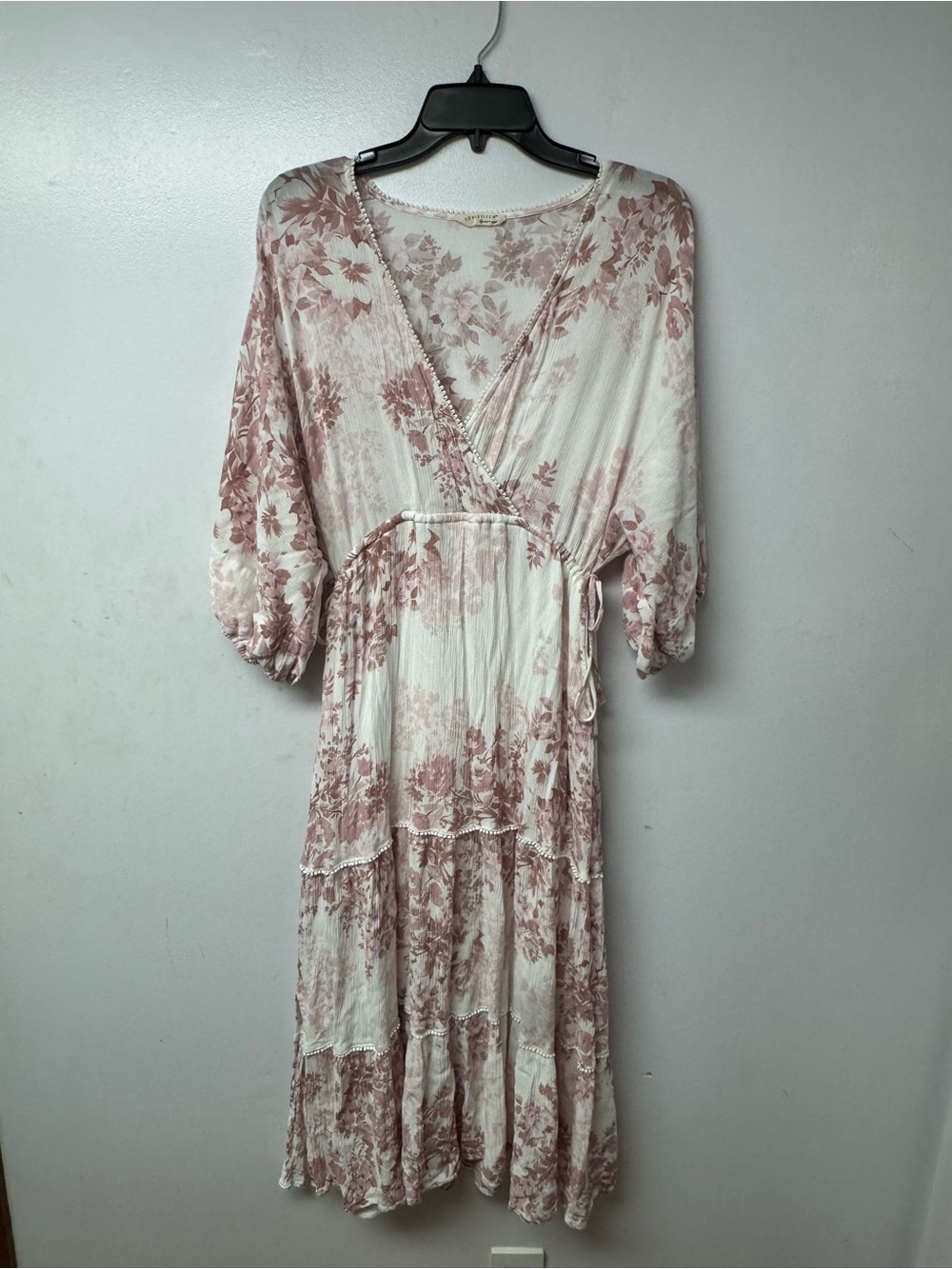 Lovestitch Follow Me Maxi Dress M Pink Ivory Floral Boho Cottagecore Tiered B2 - Picture 7 of 15